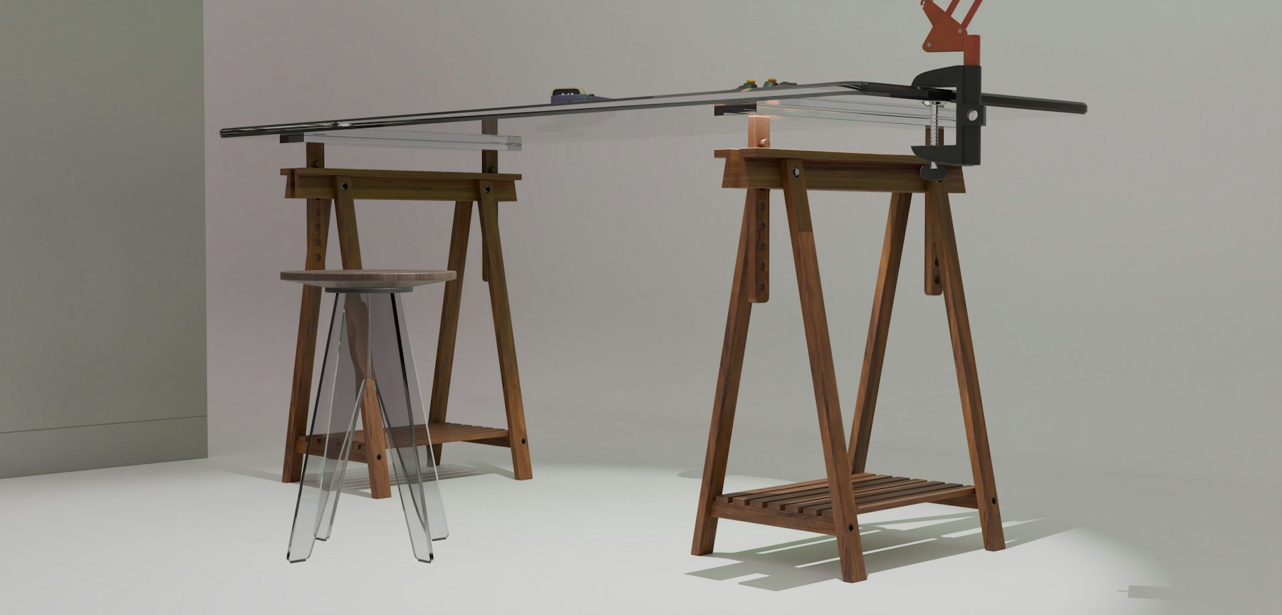Drafting tables in the London studio